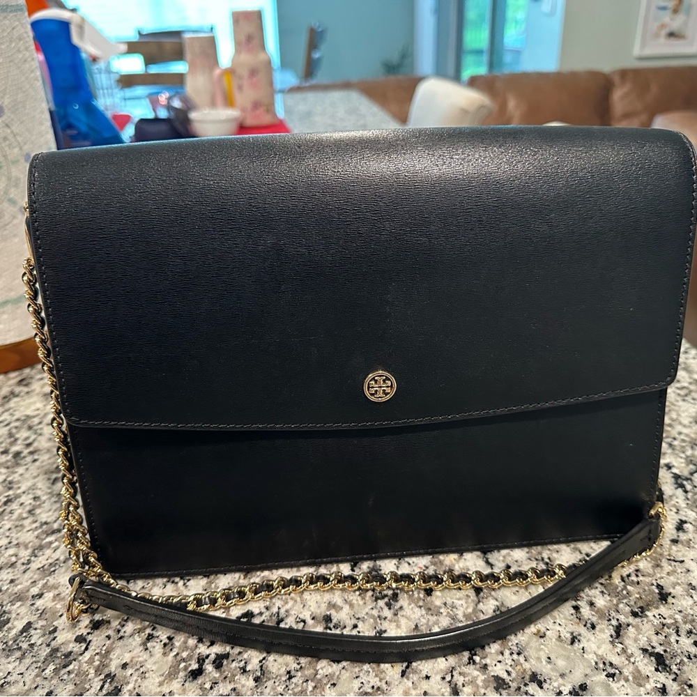 Tory Burch Black Crossbody Bag with Flap Closure